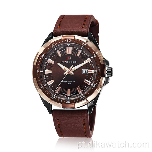 Naviforce 9056 relógio de pulso masculino casual empresarial com pulseira de couro de quartzo movimento japão relógio de luxo relogio masculino